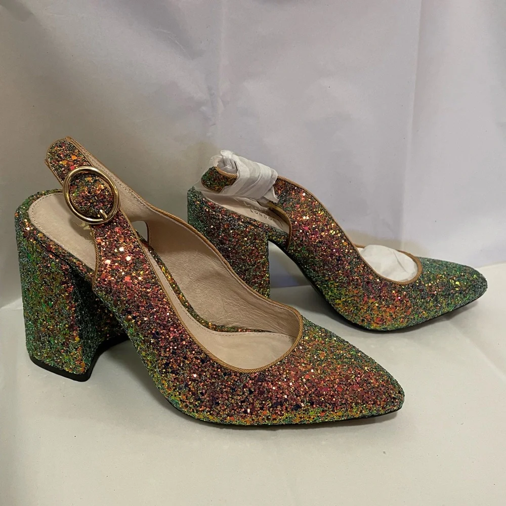 🎉HP🎉Shelly London Peacock Glitter Heels - Picture 7 of 16